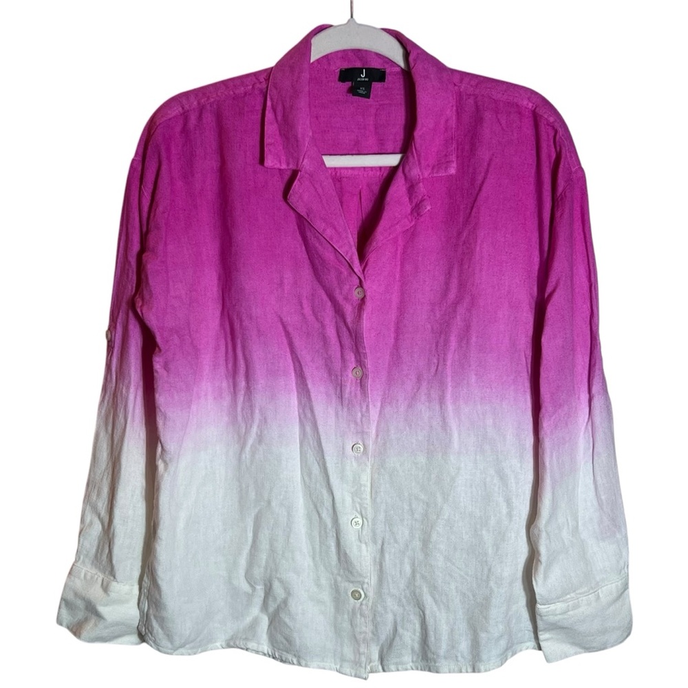 Jason Wu Dip Dye Ombre Linen Blend Button Down Top, XS